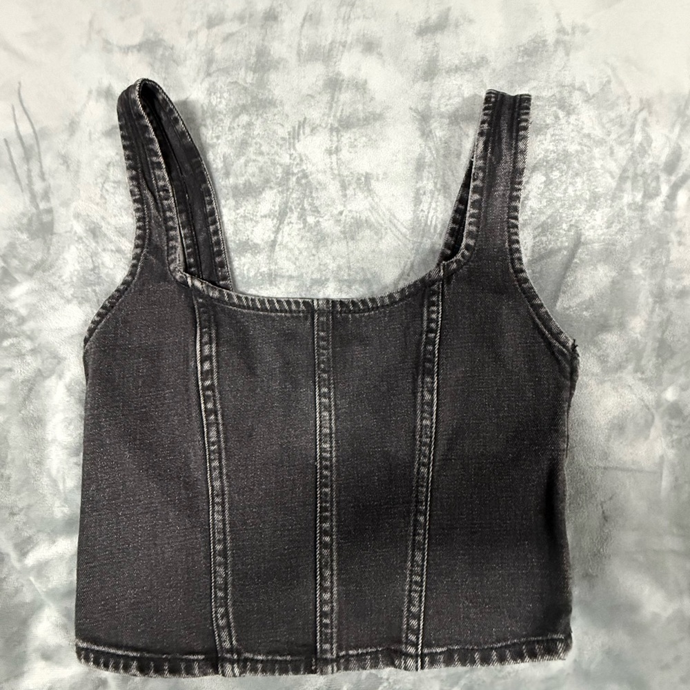 Abercrombie & Fitch Black Denim Crop Tank Top